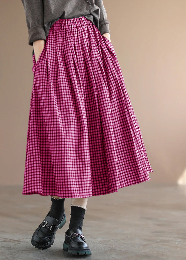 Handmade Red Plaid Circle A Line Casual Spring Skirts