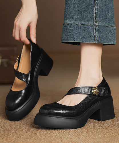 Fashion Splicing Chunky Loafer Shoes Black Sheepskin
