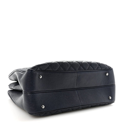 Caviar Quilted Large Urban Companion Top Handle Shopping Tote Navy