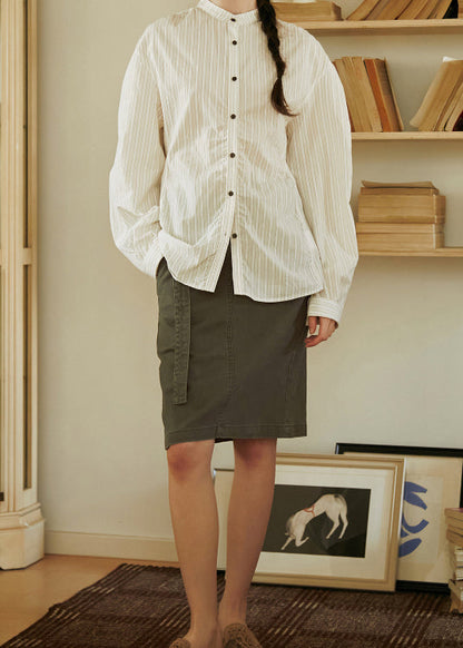 Women Khaki Pockets Slim Fit Cotton Skirts Summer