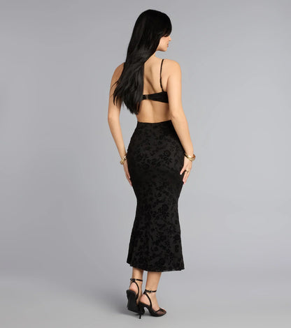 Barely Blushing Velvet Mesh Midi Dress