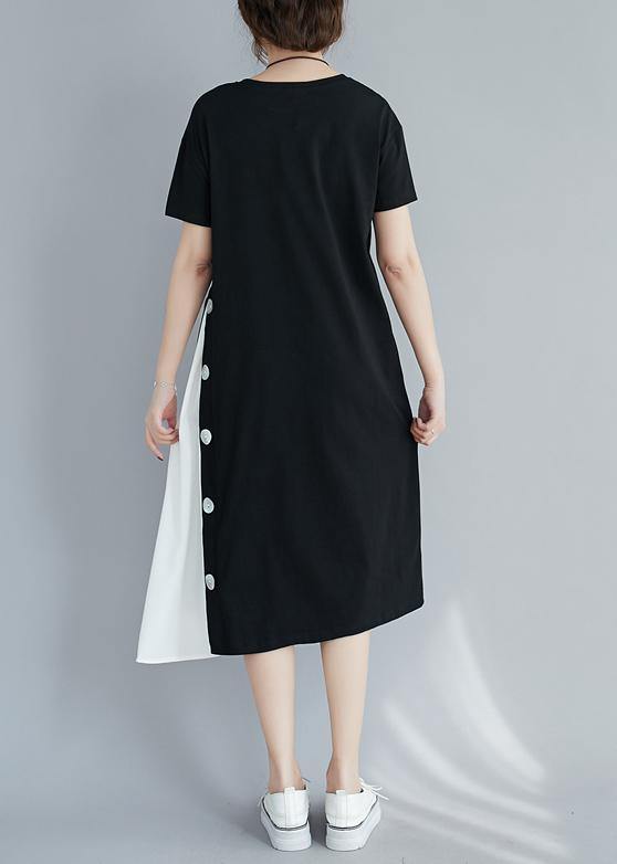 Handmade black patchwork white clothes For Women o neck A Line Dresses