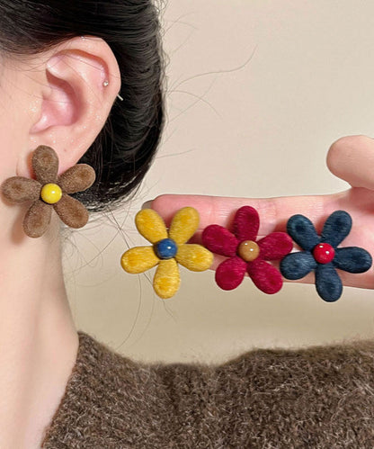 Novelty Red Copper Alloy Flocking Floral Stud Earrings