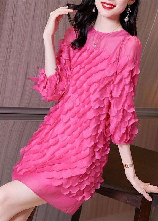 Novelty Rose O-Neck Chiffon Mid Dresses Bracelet Sleeve