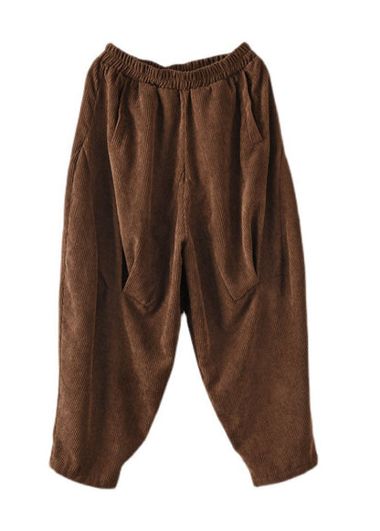 Coffee Corduroy harem Pants elastic waist