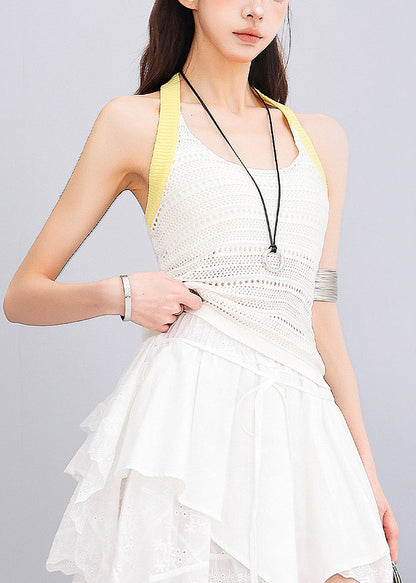 New Sexy White Hollow Out Halter Knit Top Summer