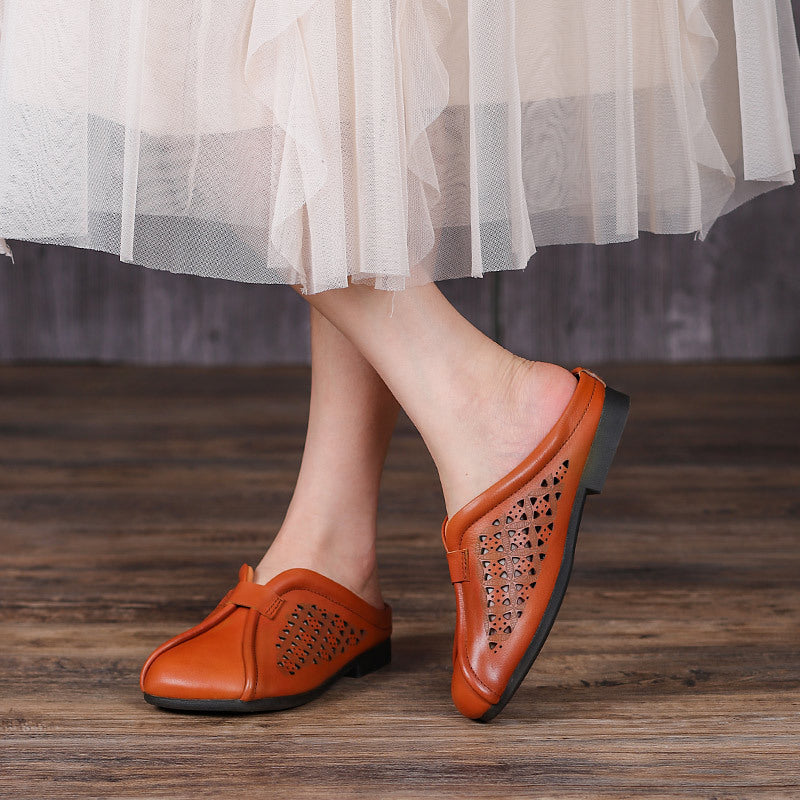 Women Summer Hollow Leather Casual Slippers