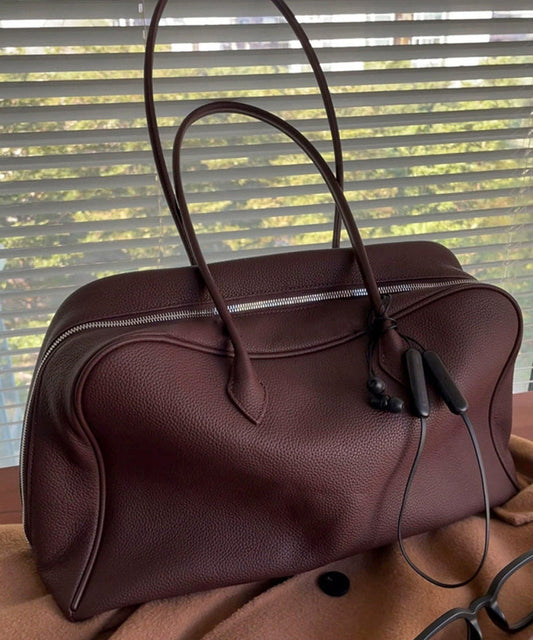 Simple Chocolate Zippered Large Capacity Leather Shoulder Bags