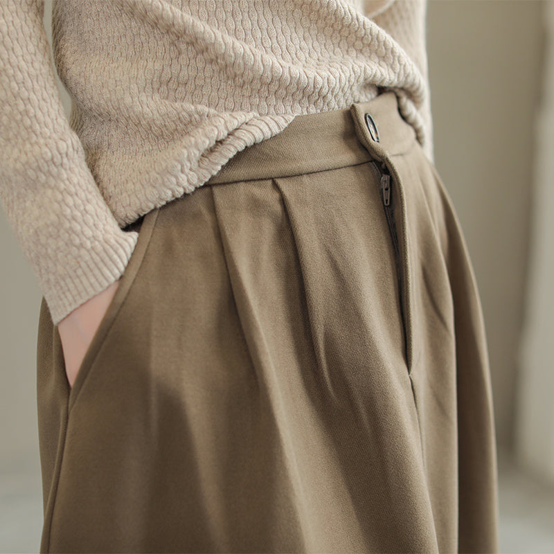 Women Autumn Solid Woolen Loose Skirt