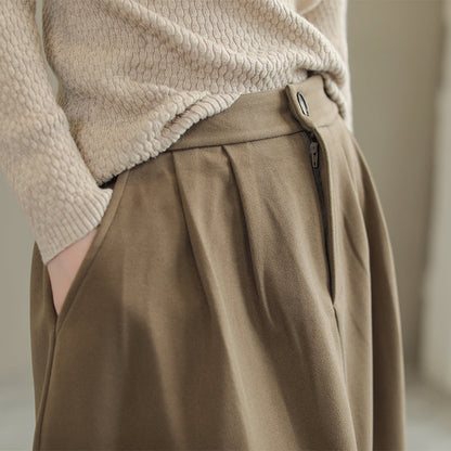 Women Autumn Solid Woolen Loose Skirt