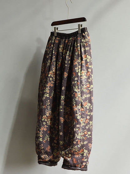 Winter Retro Warm Floral Print Cotton Pants