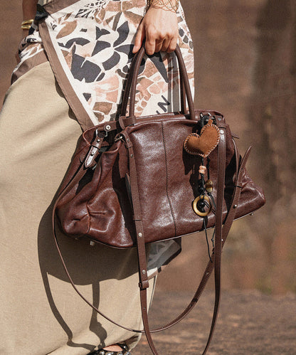 Stylish Coffee Large Capacity Calf Leather CrossBody Handbag