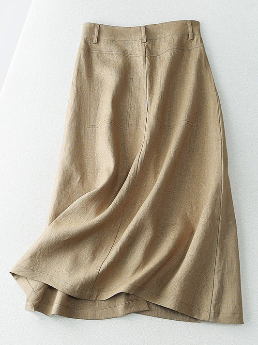 Casual A-Line Plain Mid-Length Linen Skirt