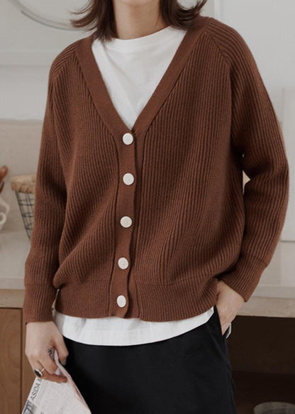 Cozy chocolate casual winter knit sweat tops v neck