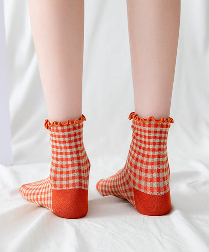 Beautiful Ruffled Plaid Cotton Crew Socks