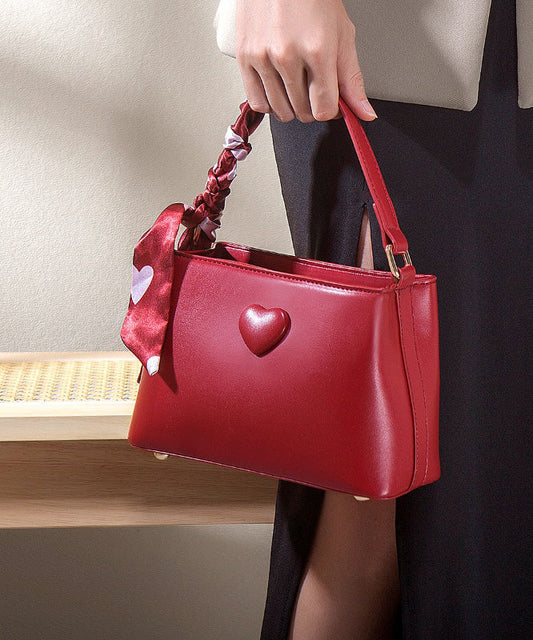 Retro Red Love Decorated Durable Faux Leather Tote Handbag