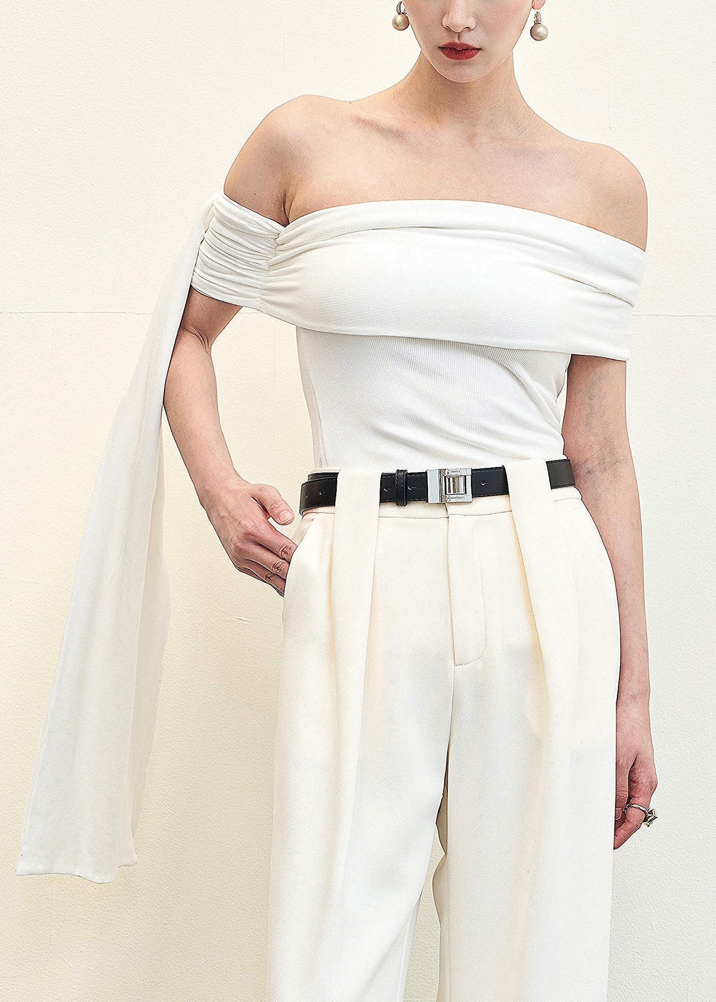 Slim Fit White Slash Neck Solid Cotton Tops Sleeveless