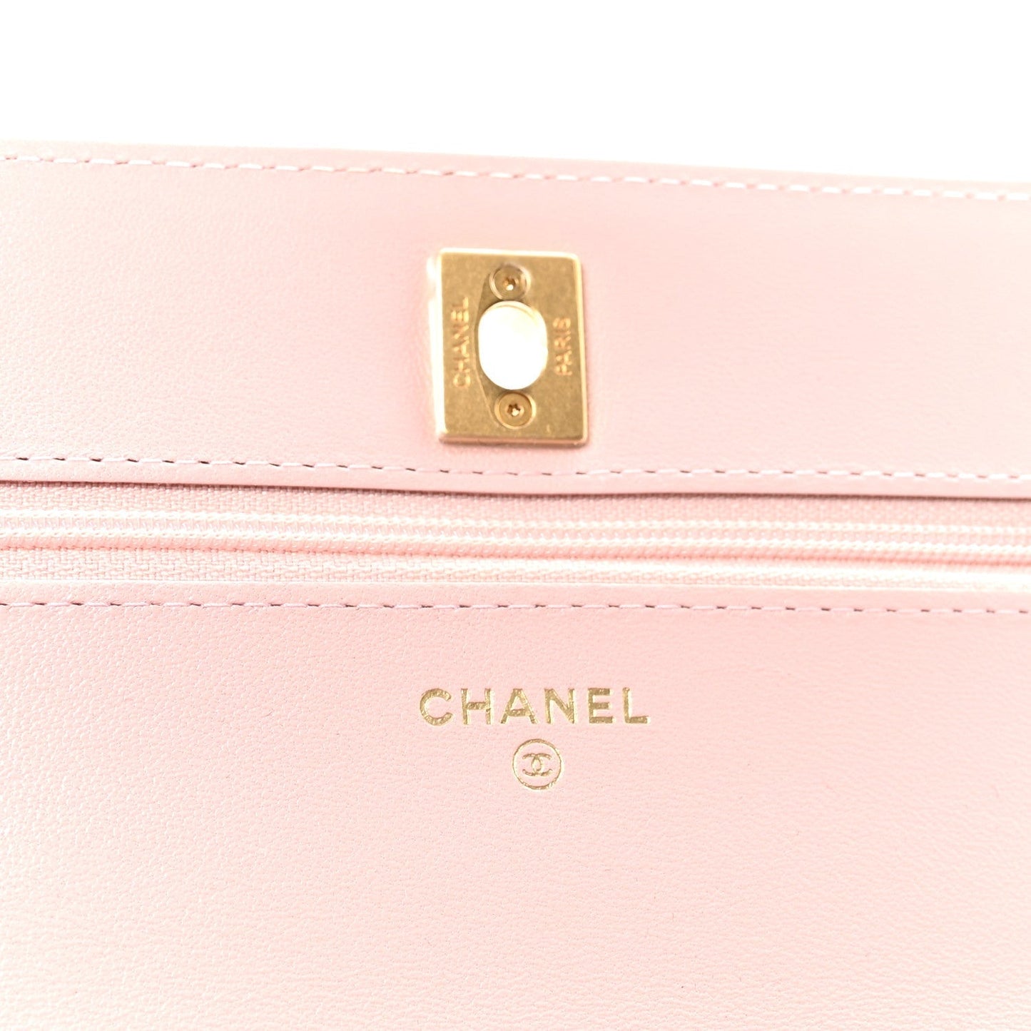 Lambskin Quilted CC Pearl Crush Wallet on Chain WOC Light Pink