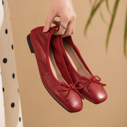 Women Bowknot Retro Leather Summer Flats Casual Shoes