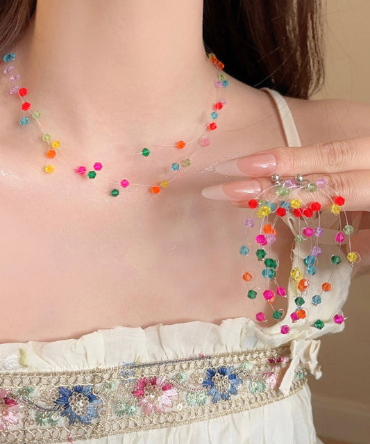 Vogue Rainbow Weave Crystal Tassel Necklace And Drop Earrings Two-Piece Set