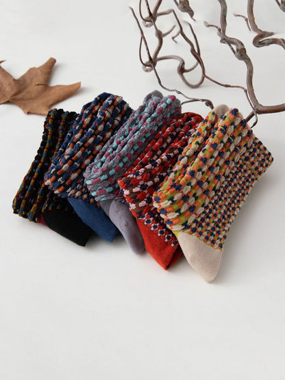 5 Pairs England Style Vintage Jacquard Socks