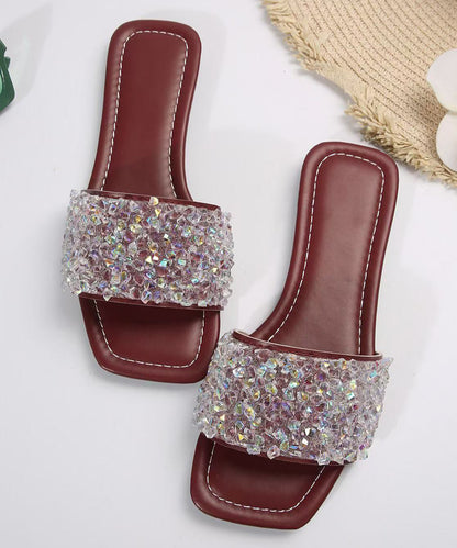 Beautiful Sequins Splicing Wine Red Faux Leather Slide Sandals