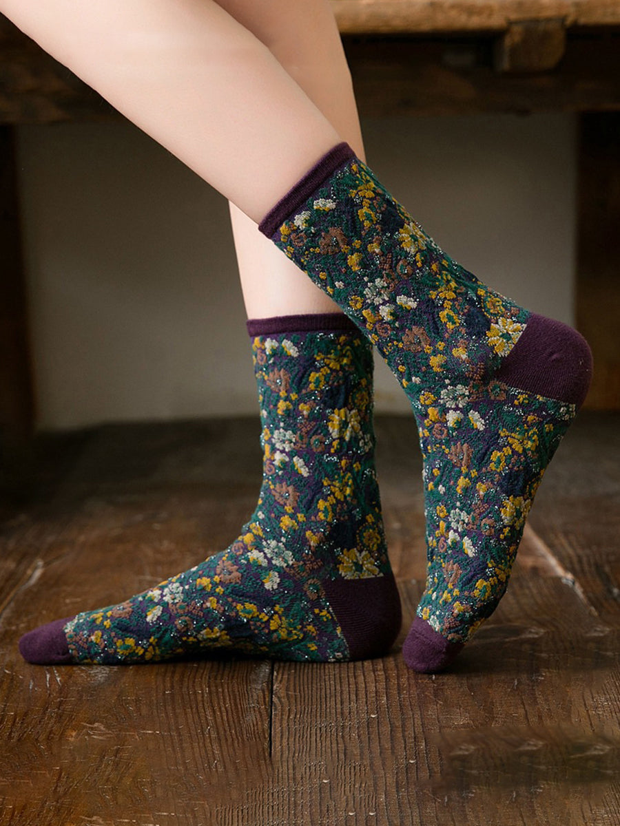 5 Pairs Winter Women Thick Retro Socks