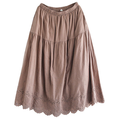 Cozy Retro Linen Loose Hollow Pleated Skirt