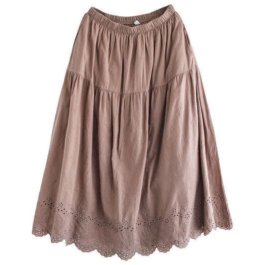 Cozy Retro Linen Loose Hollow Pleated Skirt