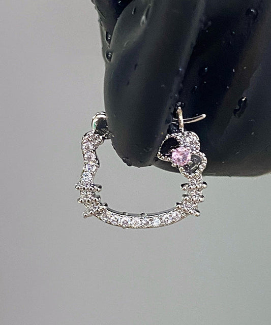 DIY Silk Copper Zircon Gem Stone KT Cat Hoop Earrings