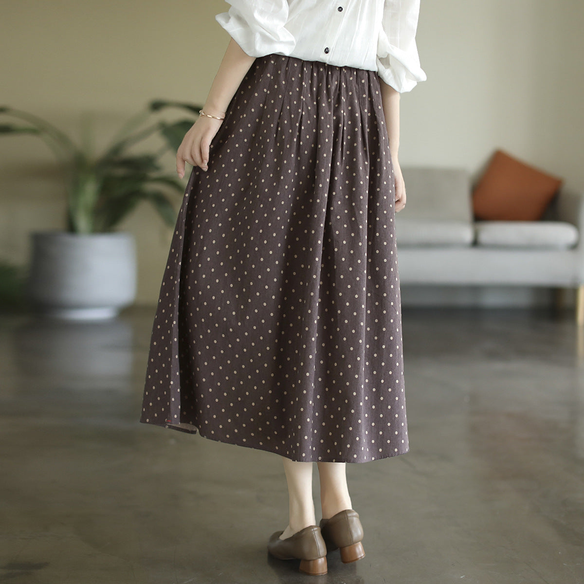 Literary Temperament High Waist Polka Dot Skirt