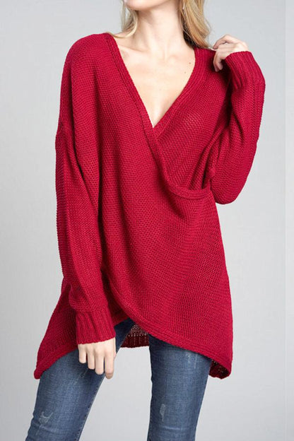 Casual V Neck Front Cross Weekend Sweater