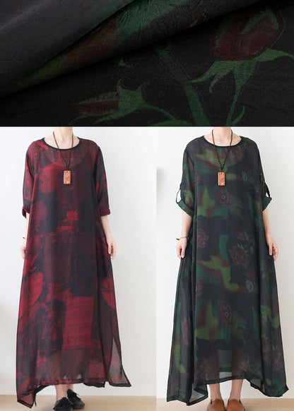 Natural Red Print Chiffon O-Neck Summer Dresses