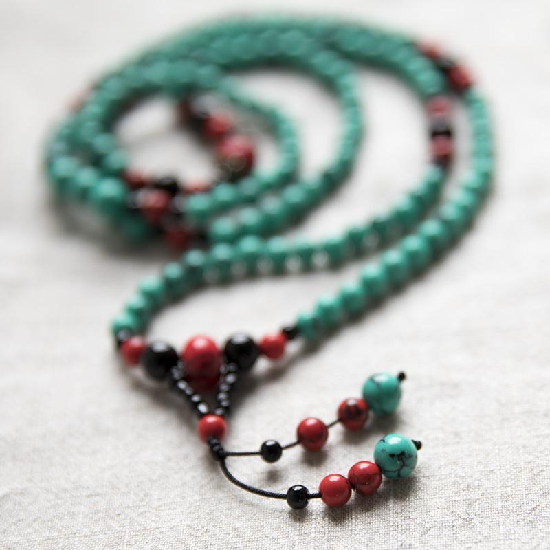 Ethnic Carnelian Bead Vintage Long Chain Lucky Green Women Necklace