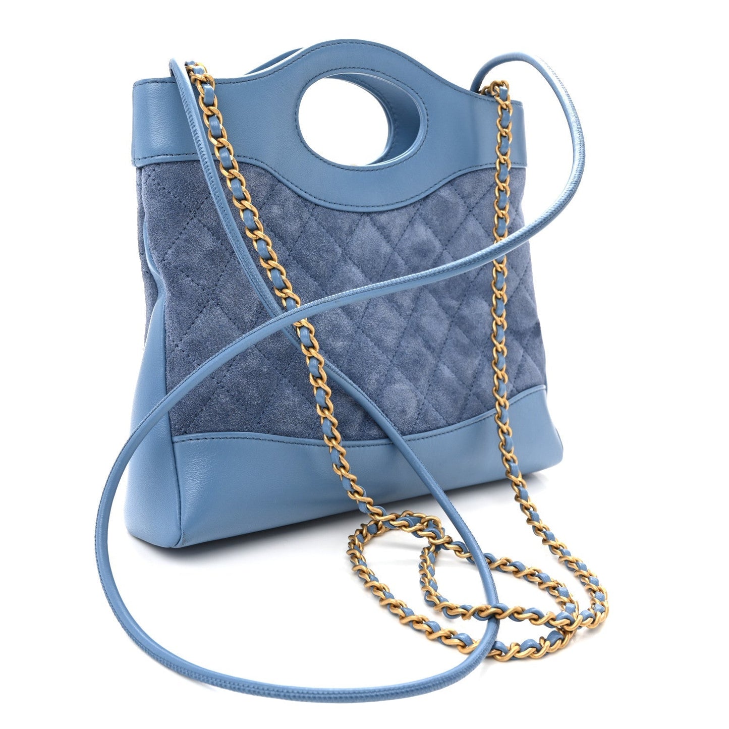 Calfskin Suede Quilted Mini 31 Shopping Bag Blue