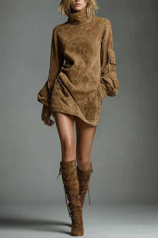 Marcella _ High neck silhouette _ Suede-effect mini dress