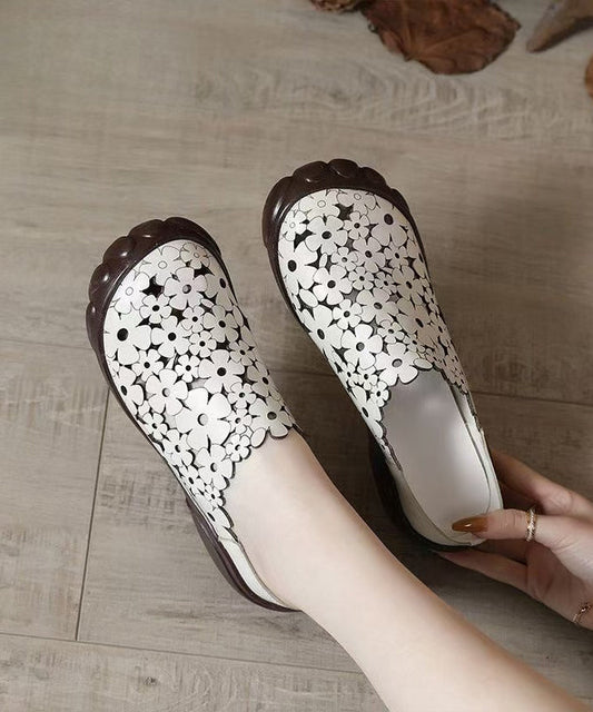 Women Comfy White Flat Shoes Splicing Hollow Out