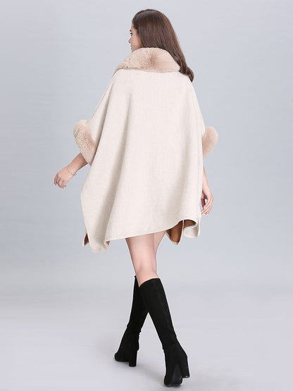 Poncho Knitwear Women Faux Fur Coat Shawl Collar Sweaters
