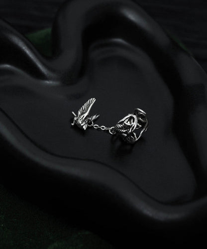 Vintage Silk Sterling Silver Floral Leaf Flying Bird Tassel Drop Earrings