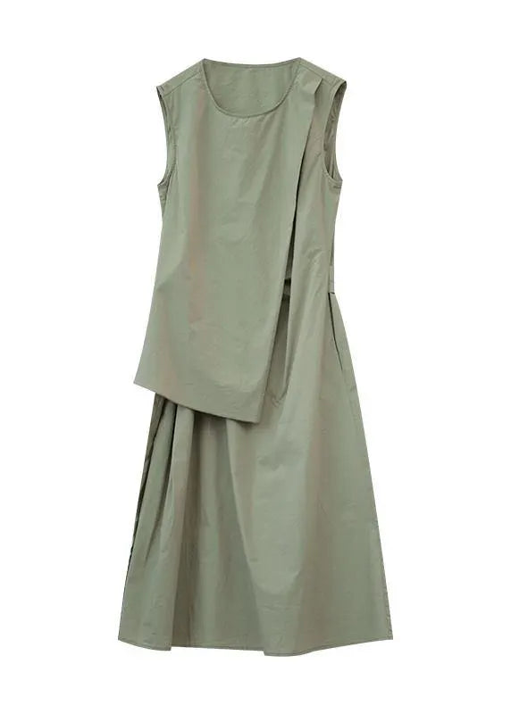 Loose red cotton Long Shirts o neck asymmetric Maxi summer Dress