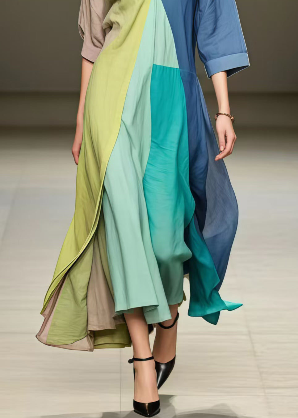 Chic Colorblock Asymmetrical Exra Large Hem Cotton Maxi Dresses Summer