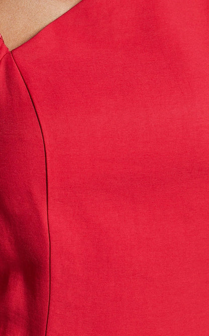 Harlow Mini Dress - Asymmetric Puff Sleeve Flare Dress in Red