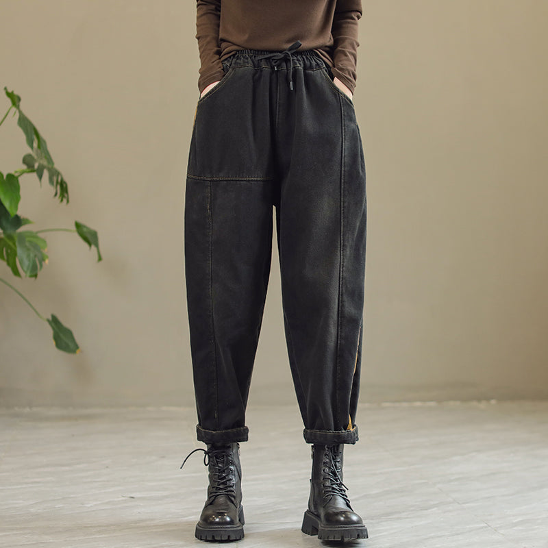 Women Winter Fur Patchwork Casual Jeans