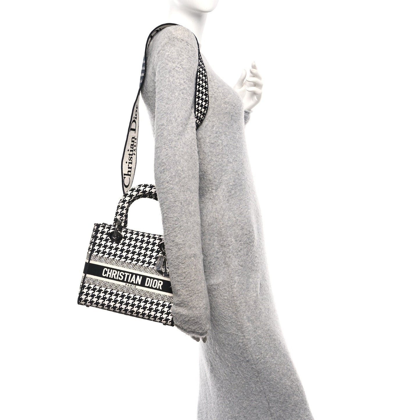 Canvas Houndstooth Embroidered Medium Lady D-Lite Black White