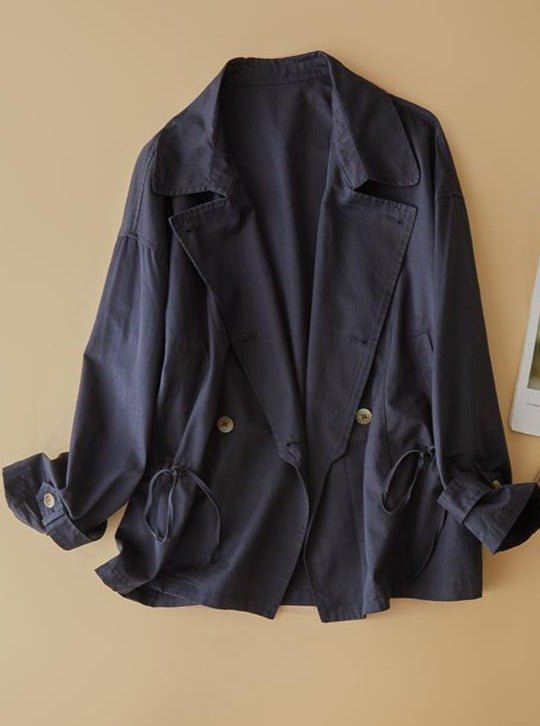 100% Natural Fabric Solid Color Windbreaker Long Sleeve Coat In One-Size
