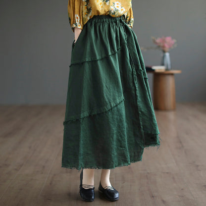 Cozy Autumn Casual Trim Linen A-Line Skirt