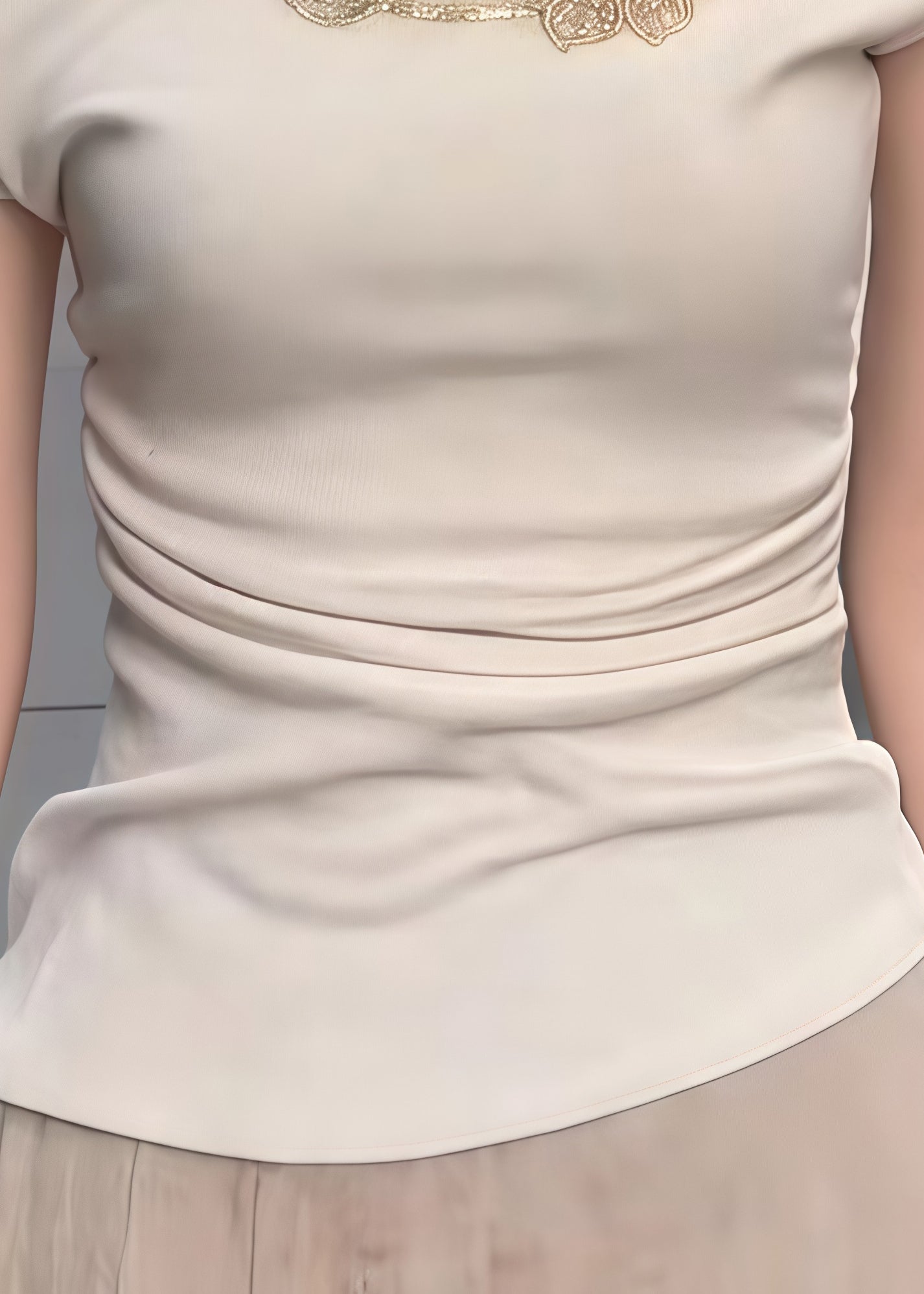 Sexy Beige Embroideried Cotton One Shoulder Tops Summer