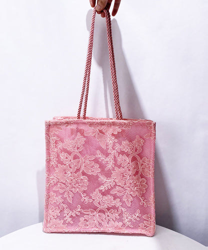 Classy Pink Embroidered Large Capacity Tulle Women Handbags