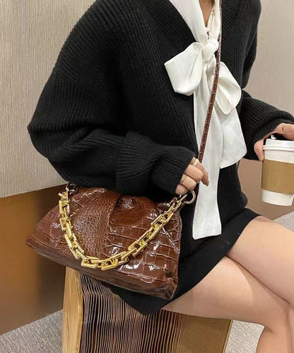 Style Coffee Solid Durable Chain Linked Faux Leather Tote Bag