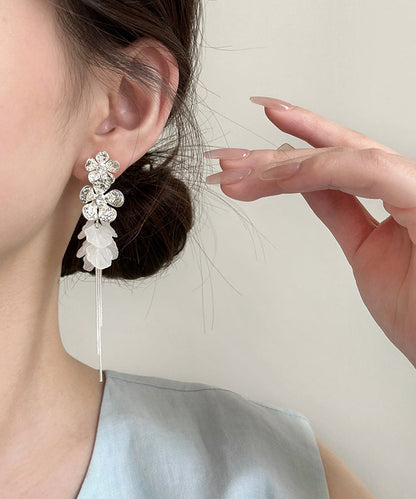 Style Silk Copper Alloy Acrylic Zircon Floral Tassel Drop Earrings